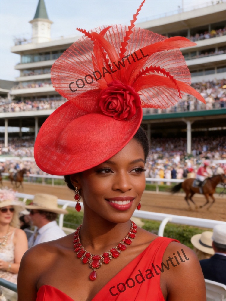 Women'S Fashion Kentucky Derby - 더비 경마 헤드피스 레드 메쉬 깃털