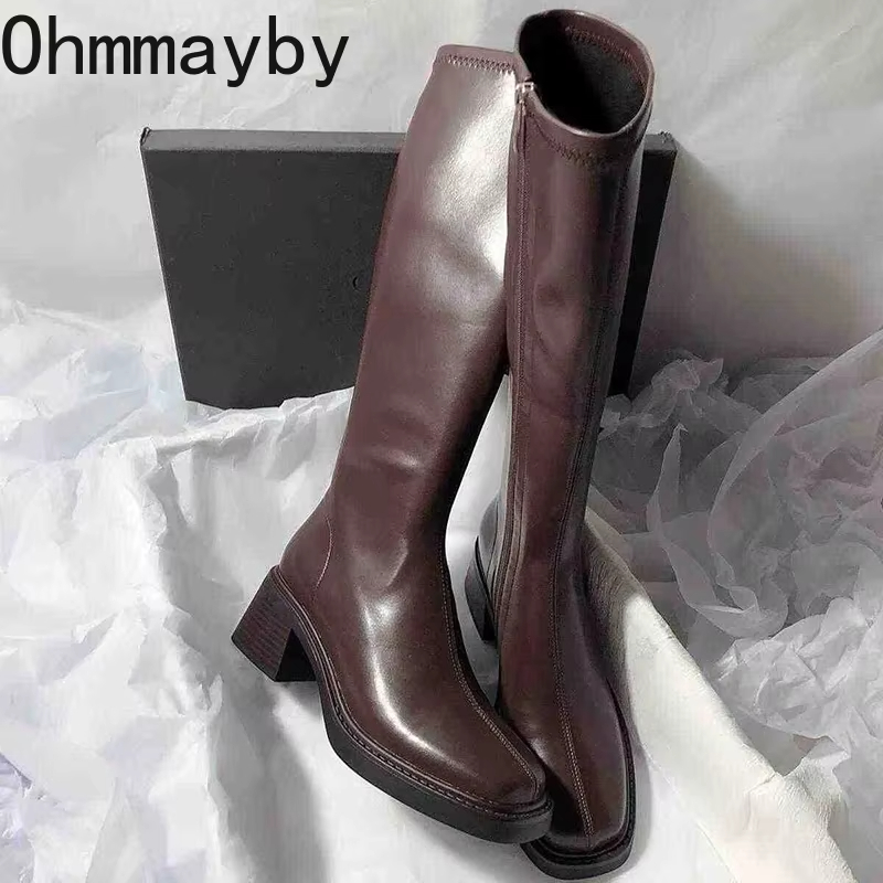 Women'S Fashion Knee High Boots - 빈티지 두꺼운 뒤꿈치 여성 무릎 높은