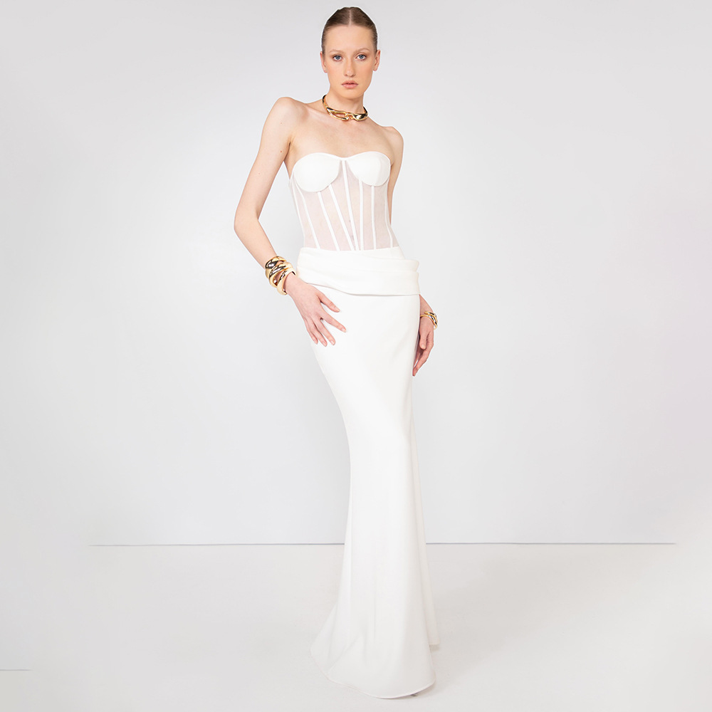 Women Fashion Dress Names - 섹시 시스루 피쉬본 이브닝 가운 롱테일