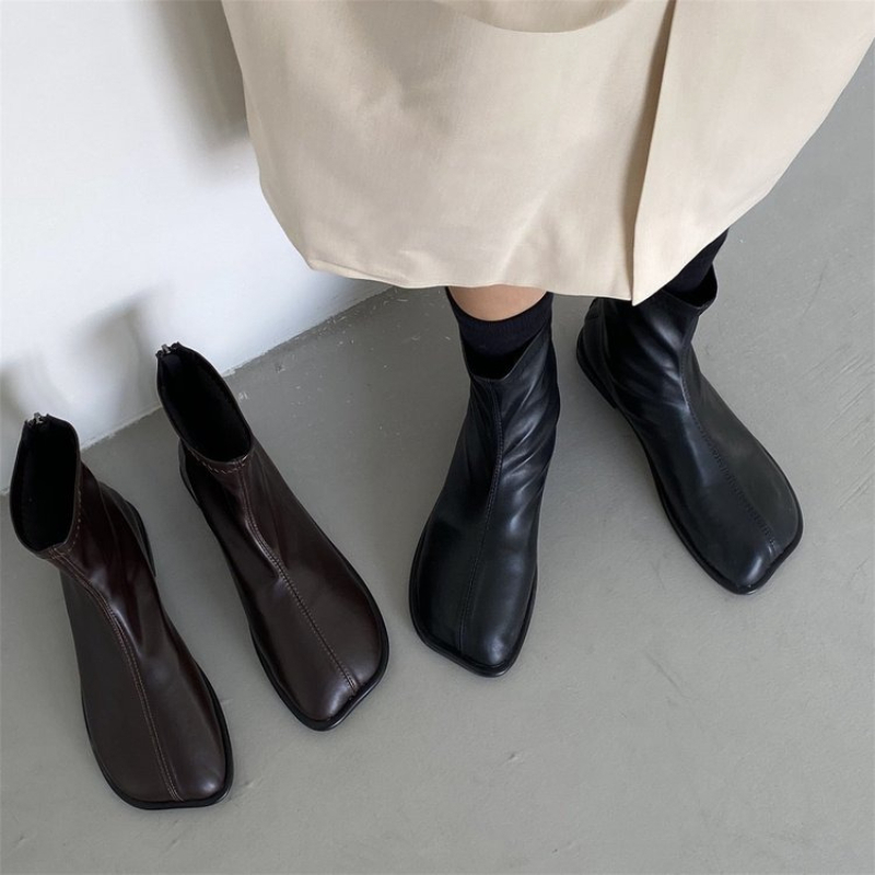 Women'S Fashion Korea - 여성 가을 ​​정품 가죽 스퀘어 토