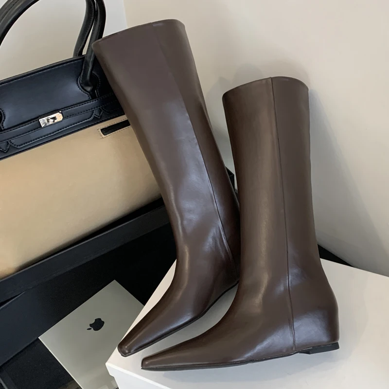 Women'S Fashion Knee High Boots - 에일리켄 소프트 레더 포인티드 토 여성