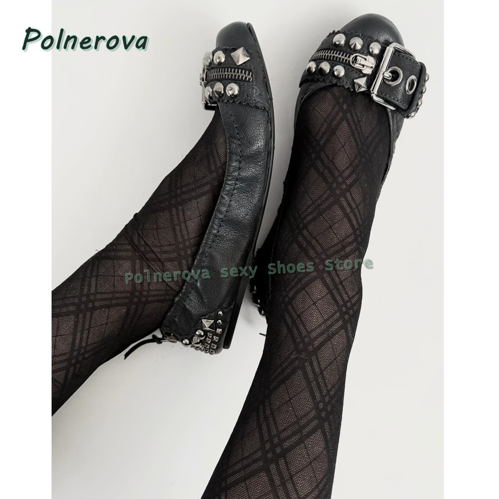 Women'S Fashion Shoes - 리벳 벨트 버클 메리 제인 슈즈