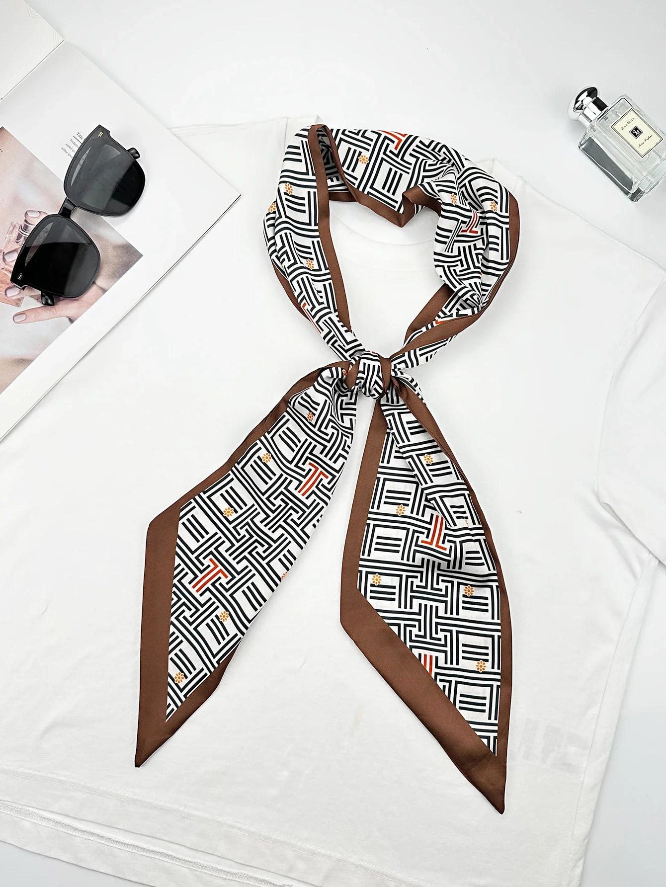 럭셔리 기하학적 스키니 실크 스카프 여성용 목도리 가방 - Women Fashion Necktie 리뷰 및 가격