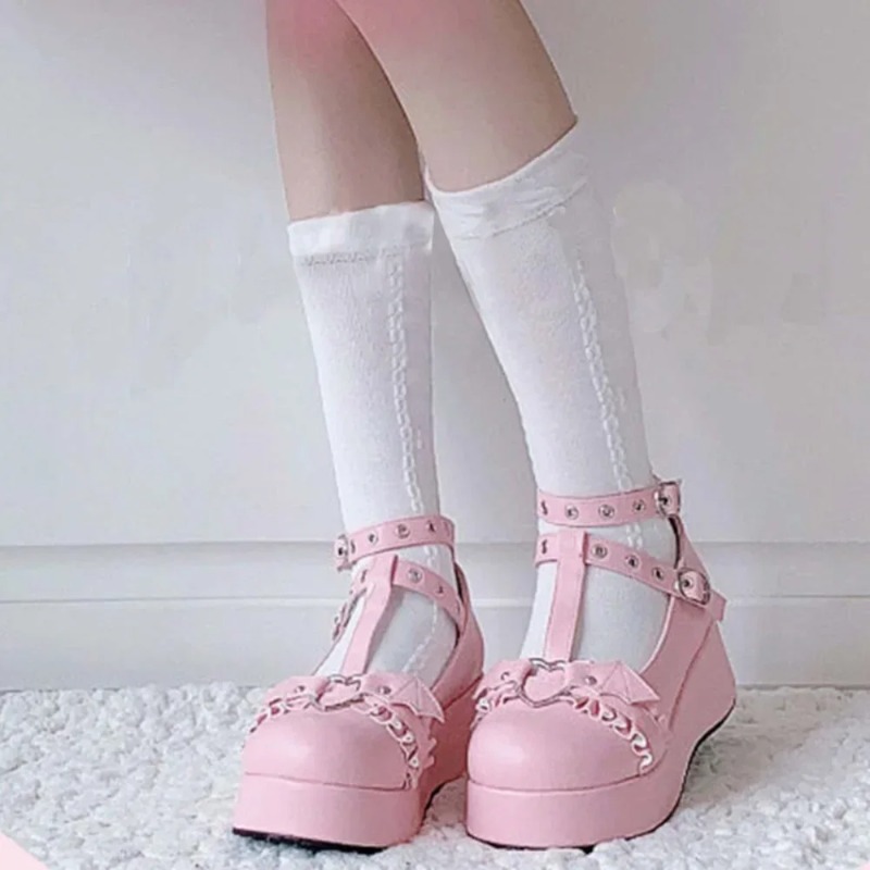 새로운 스위트 하트 버클 웨지 메리 제인 여성 핑크 티 - Women'S Fashion Shoes 리뷰 및 가격