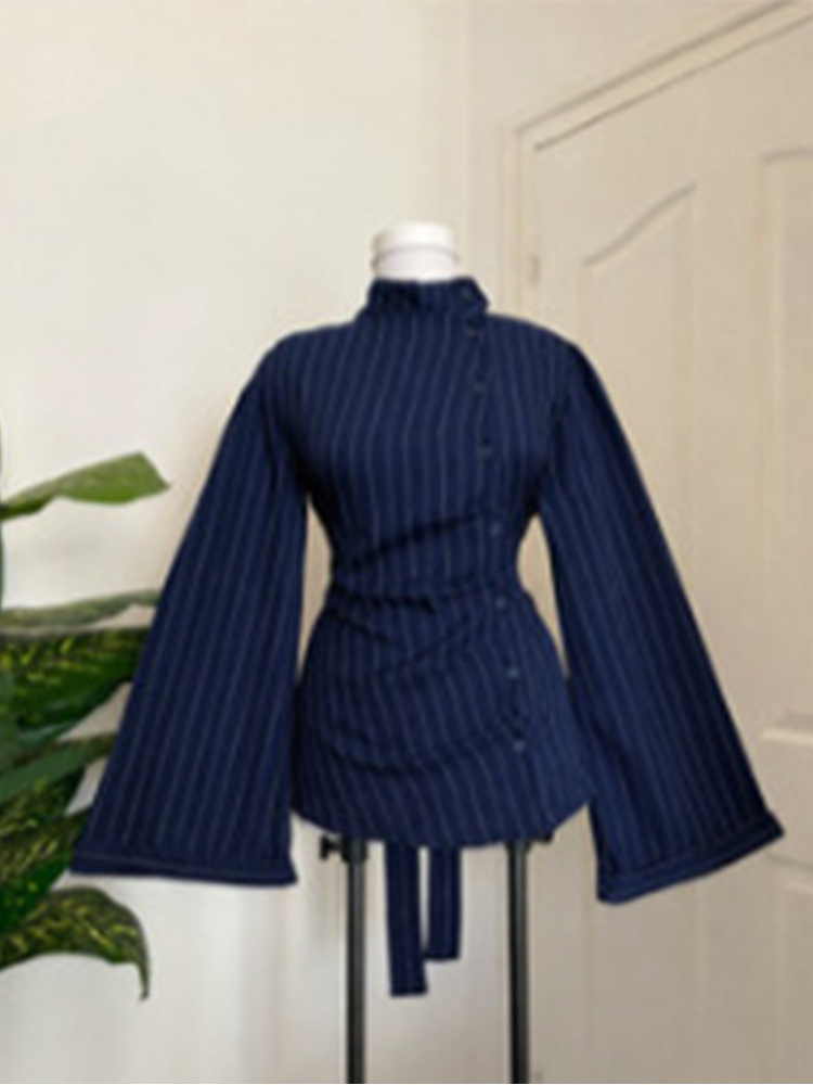 여성용 긴팔 상의, 세로 스트라이프 패턴, 하이넥, 비 - Women Fashion Necktie 리뷰 및 가격