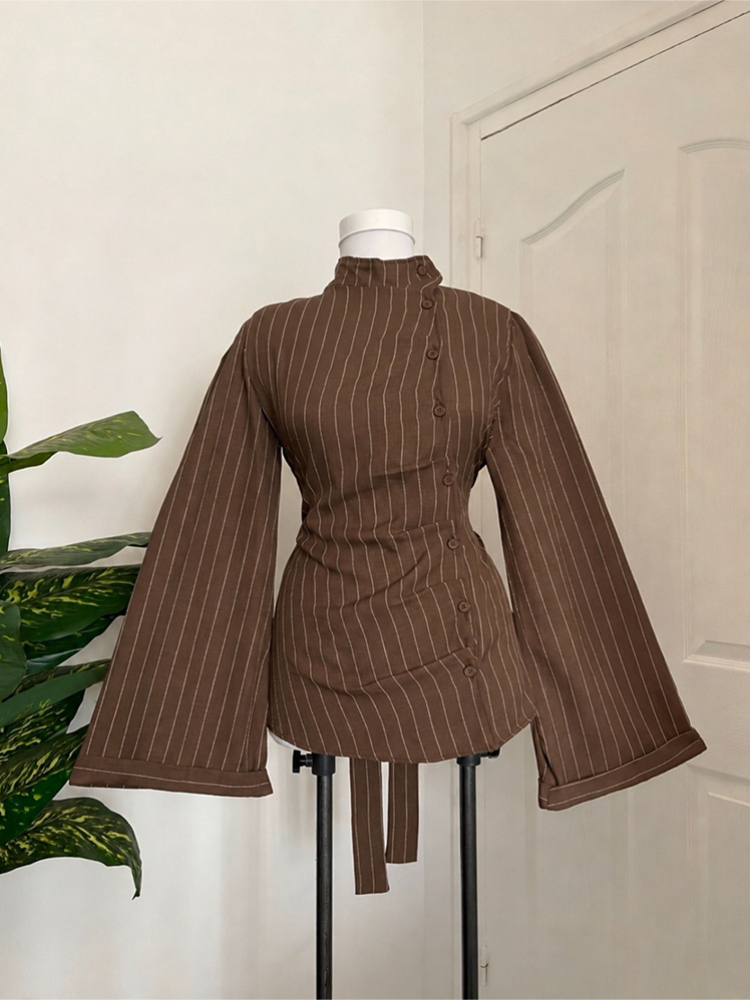여성용 긴팔 상의, 세로 스트라이프 패턴, 하이넥, 비 - Women Fashion Necktie 리뷰 및 가격