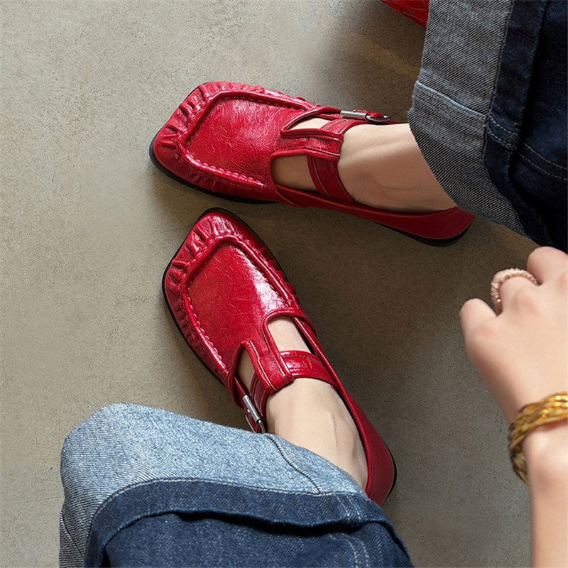 새로운 봄/가을 정품 가죽 여성 신발 패션 레트로 스퀘 - Women'S Fashion Shoes 리뷰 및 가격