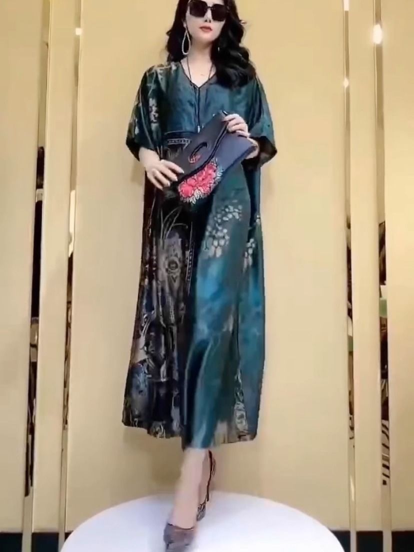 고급스러운 대형 사이즈 여름 실크 멀베리 실크 드레스, - Women Fashion Dress Names 리뷰 및 가격
