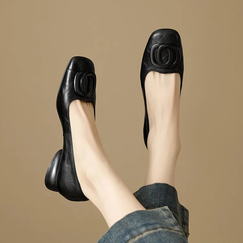 프랑스 스타일 여성 펌프스 가죽 신발 여성용 스퀘어 토 - Women'S Fashion Shoes 리뷰 및 가격