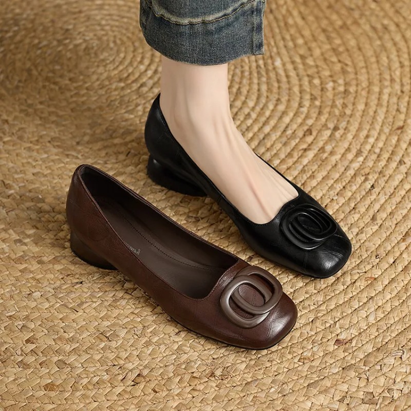 프랑스 스타일 여성 펌프스 가죽 신발 여성용 스퀘어 토 - Women'S Fashion Shoes 리뷰 및 가격