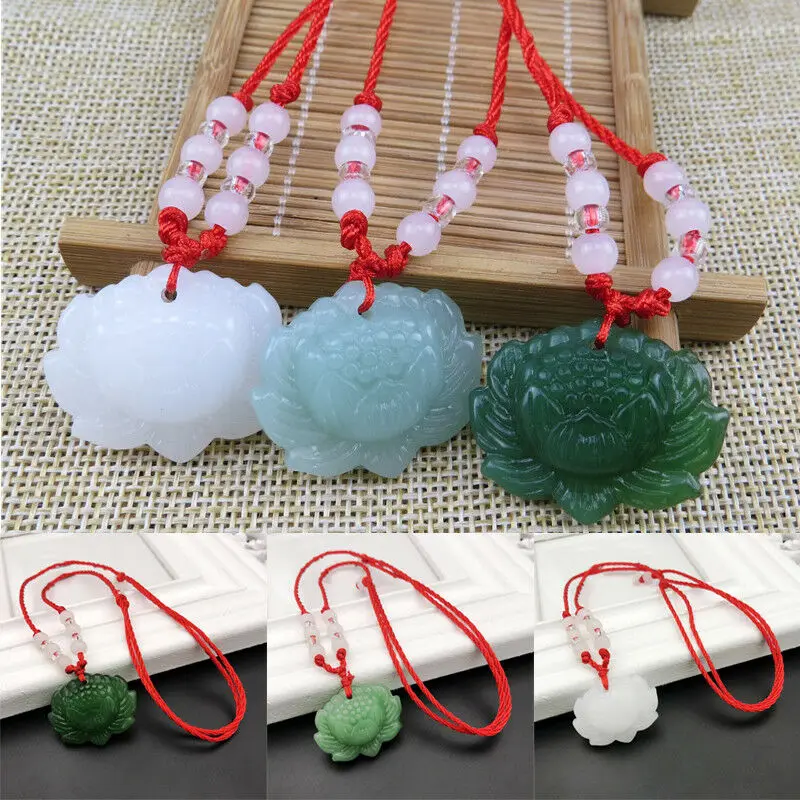 자연스러운 녹색 옥으로 만든 연꽃 펜던트 비즈 목걸이, - Women'S Fashion Jewellery 리뷰 및 가격