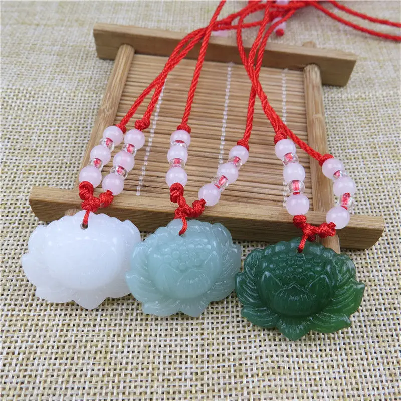 자연스러운 녹색 옥으로 만든 연꽃 펜던트 비즈 목걸이, - Women'S Fashion Jewellery 리뷰 및 가격