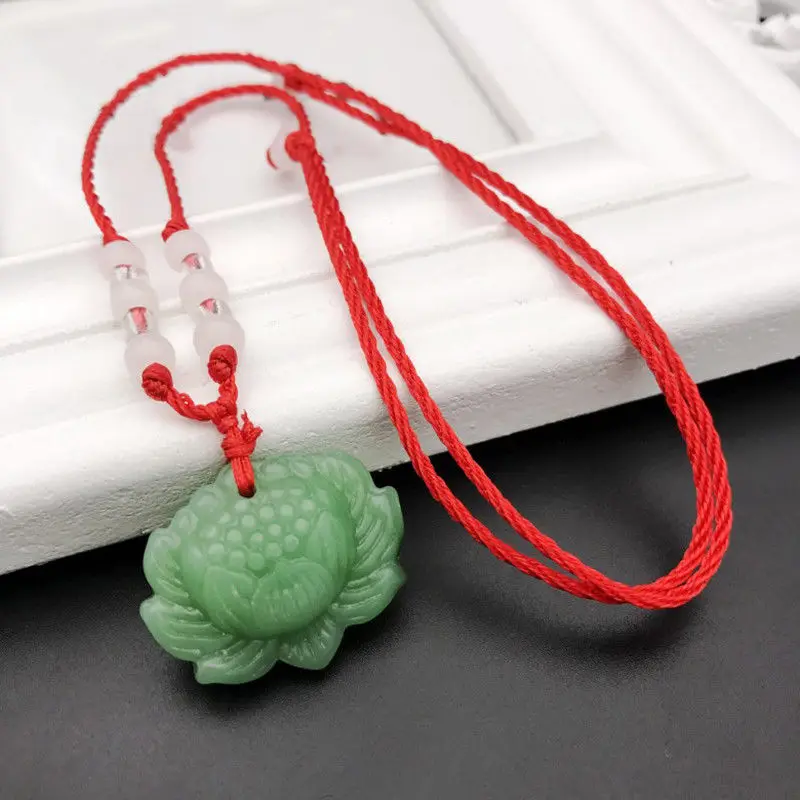 자연스러운 녹색 옥으로 만든 연꽃 펜던트 비즈 목걸이, - Women'S Fashion Jewellery 리뷰 및 가격
