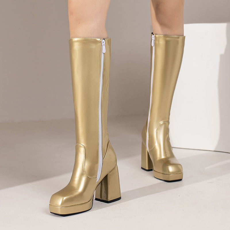 여성용 플랫폼 무릎 높이 부츠, 레드 특허 가죽 블록  - Women'S Fashion Knee High Boots 리뷰 및 가격