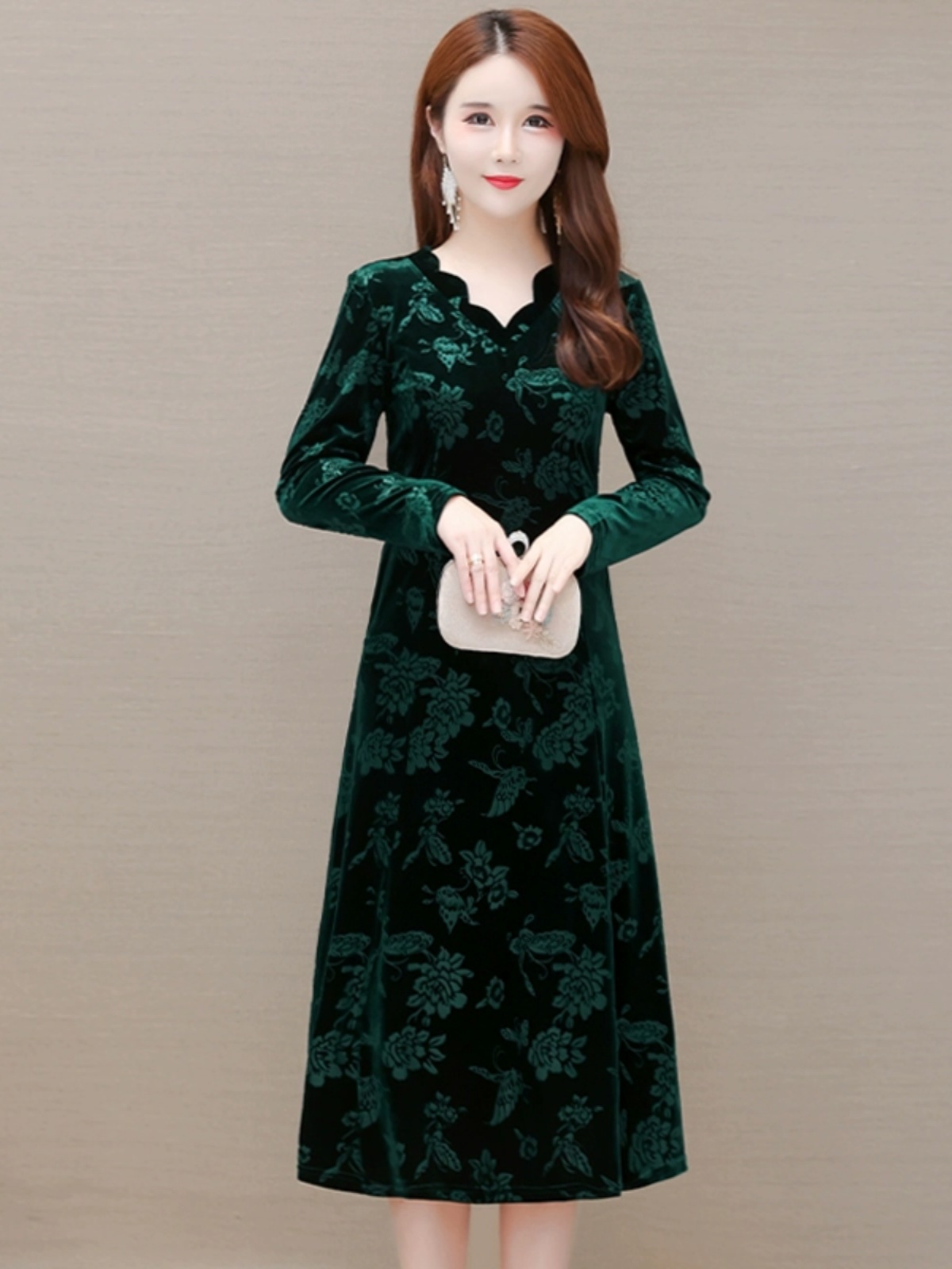 우아한 벨벳 드레스 V넥 미디 스커트 슬리밍 플러스 사 - Women Fashion Over The Years 리뷰 및 가격