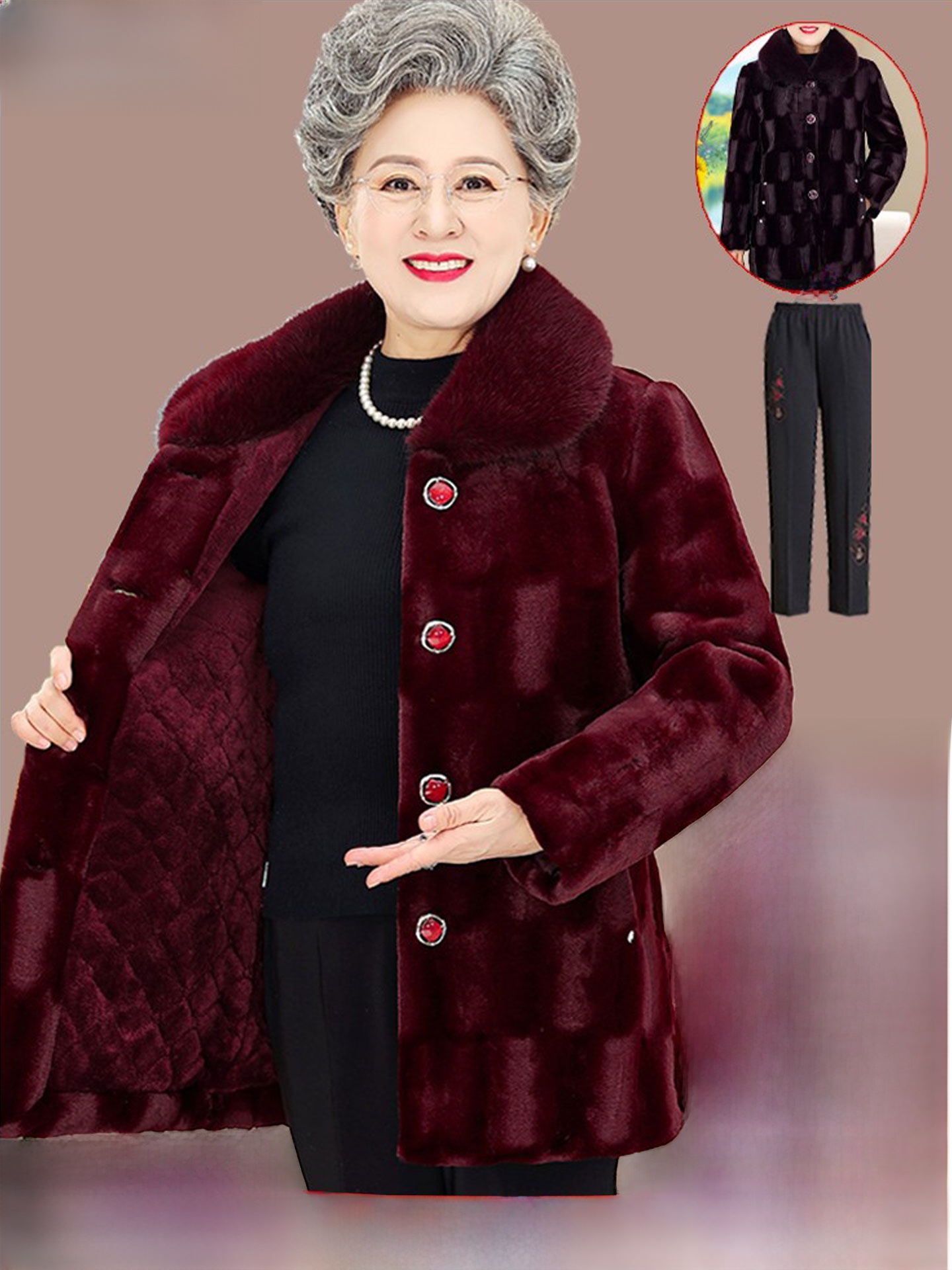 노인 여성용 두꺼운 중간 길이 밍크 벨벳 코트, 겨울  - Women Fashion Over The Years 리뷰 및 가격
